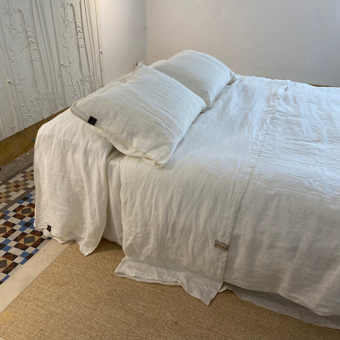 Ensemble complet lin perle + pieds décoratifs et coussins