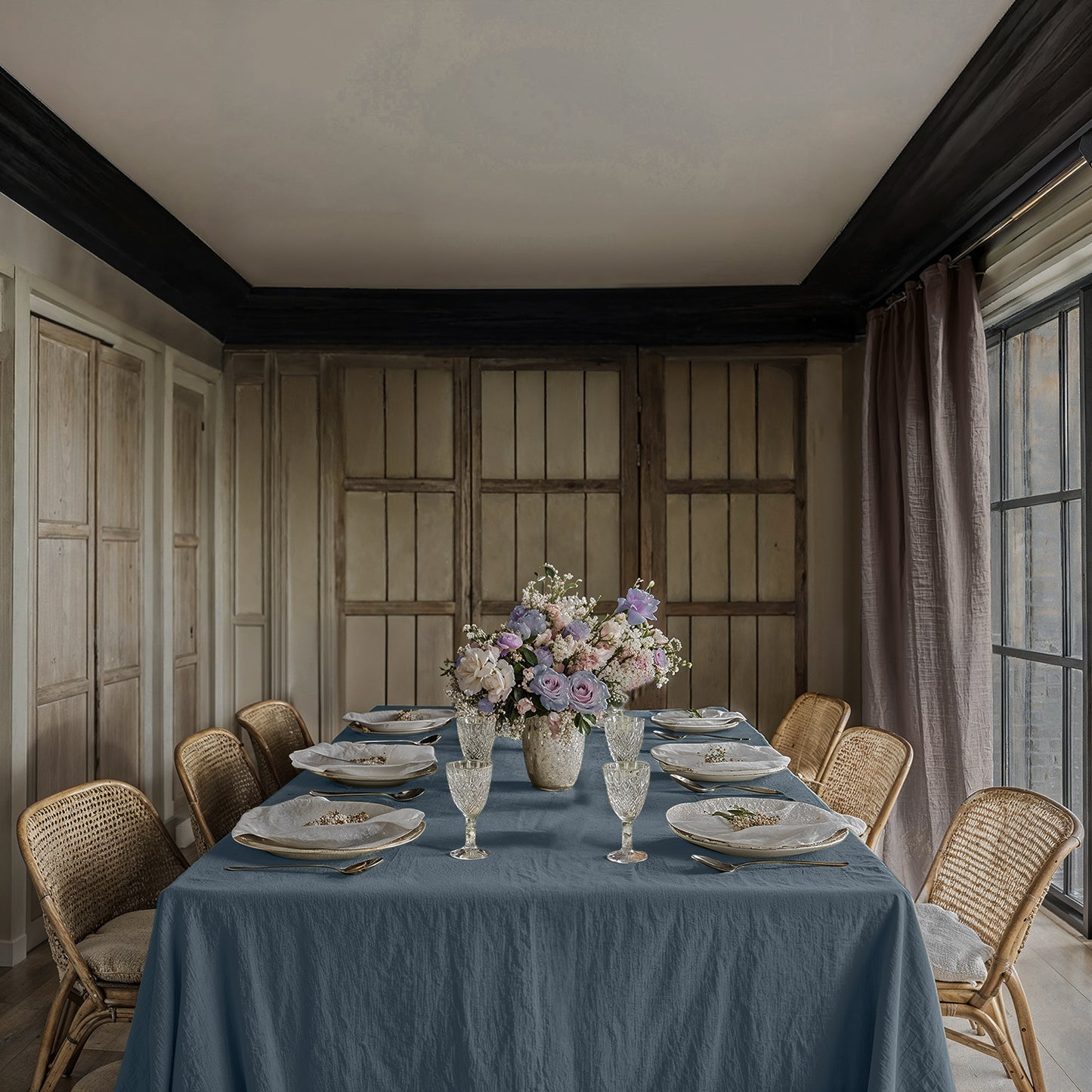 BLUE linen tablecloth