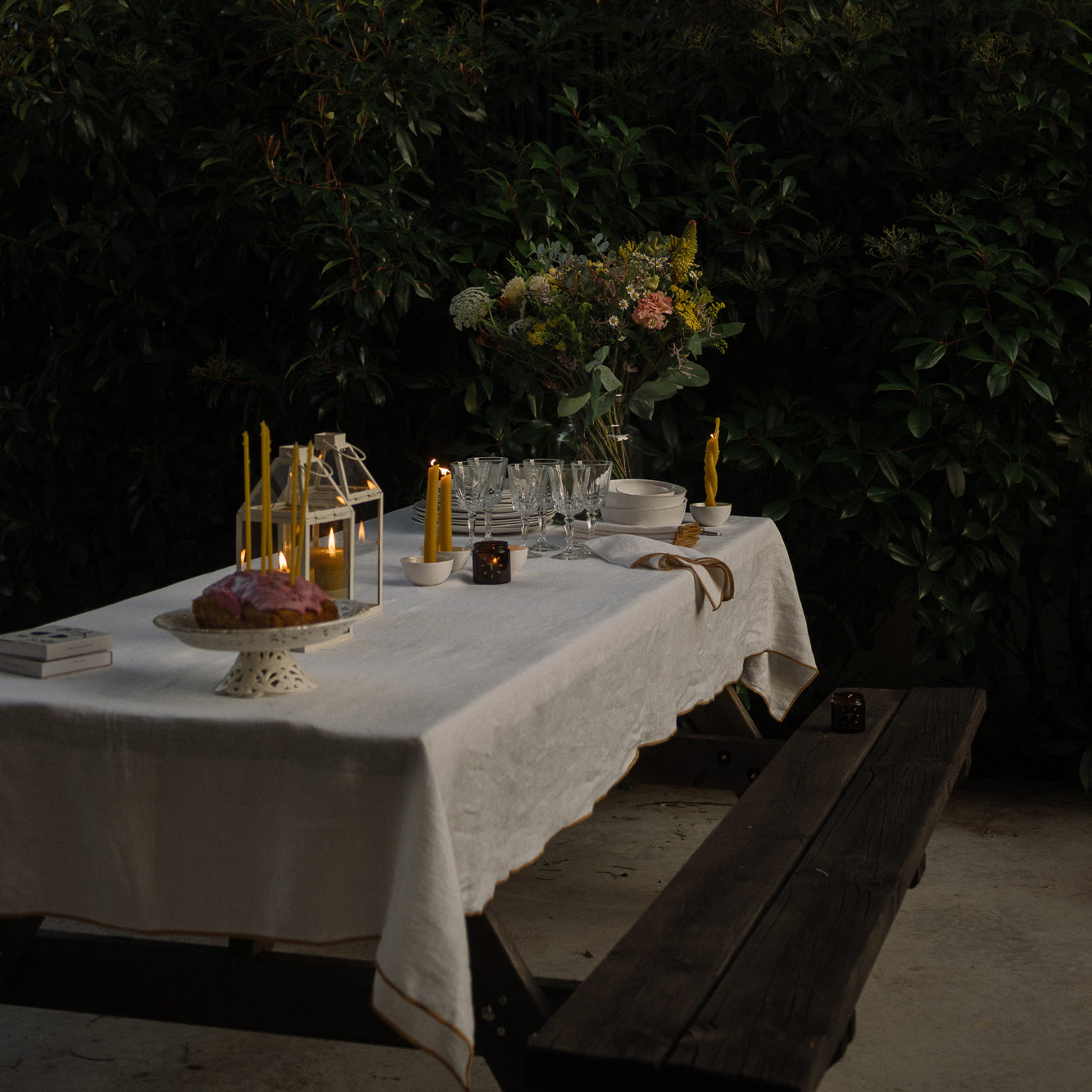 Optical white linen tablecloth
