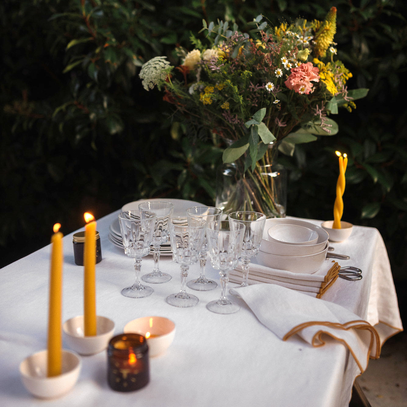 Optical white linen tablecloth