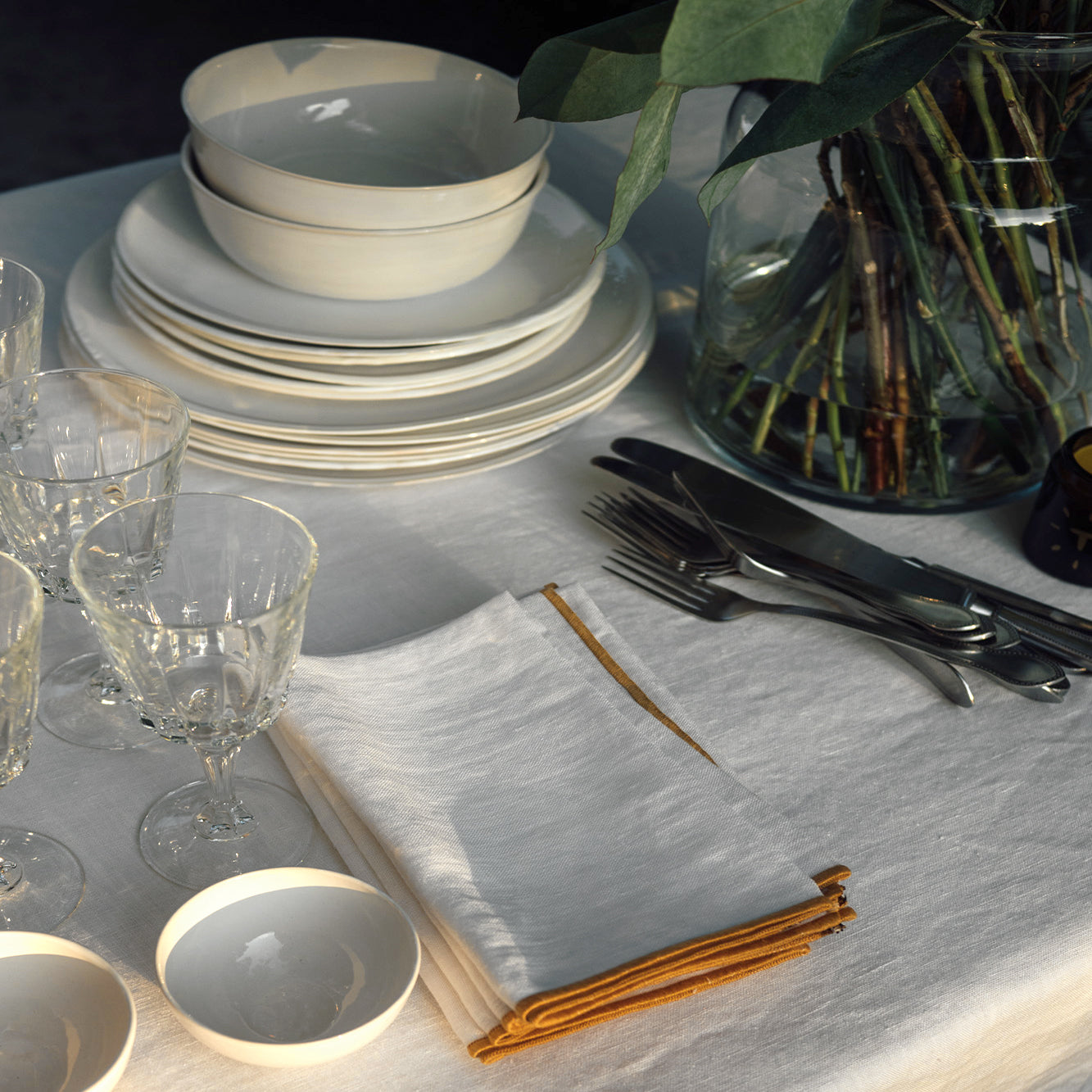 Optical white linen tablecloth