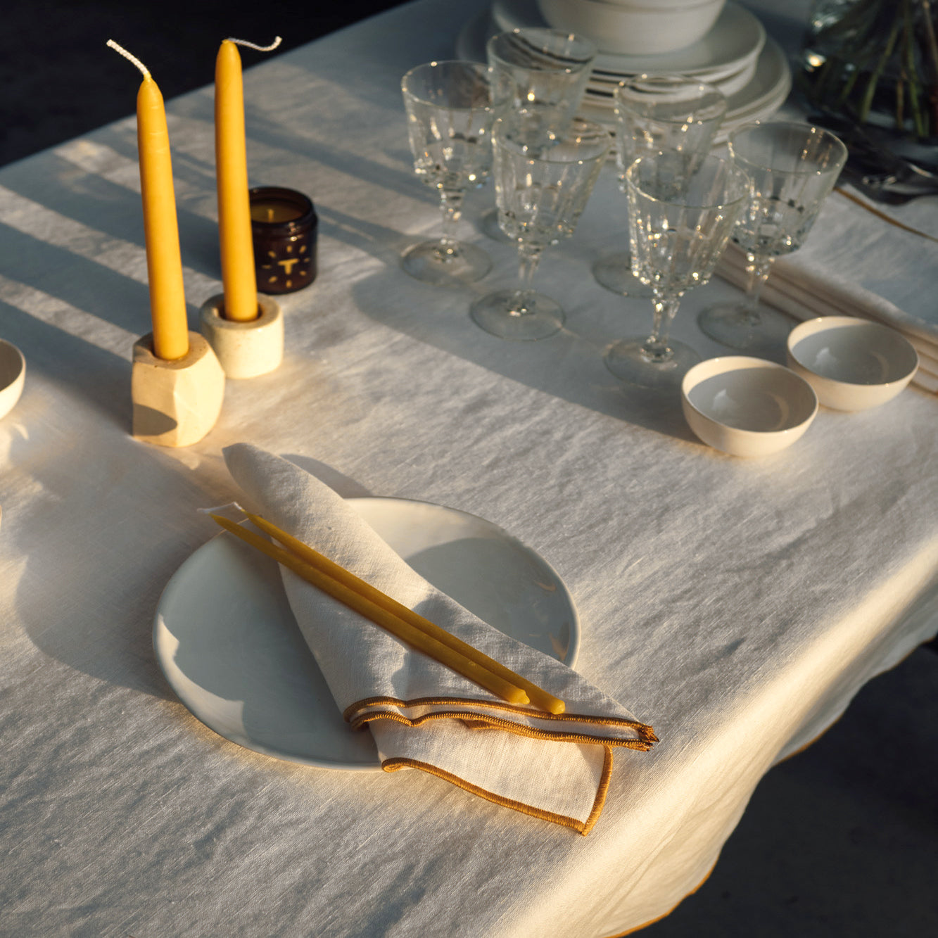 Optical white linen tablecloth