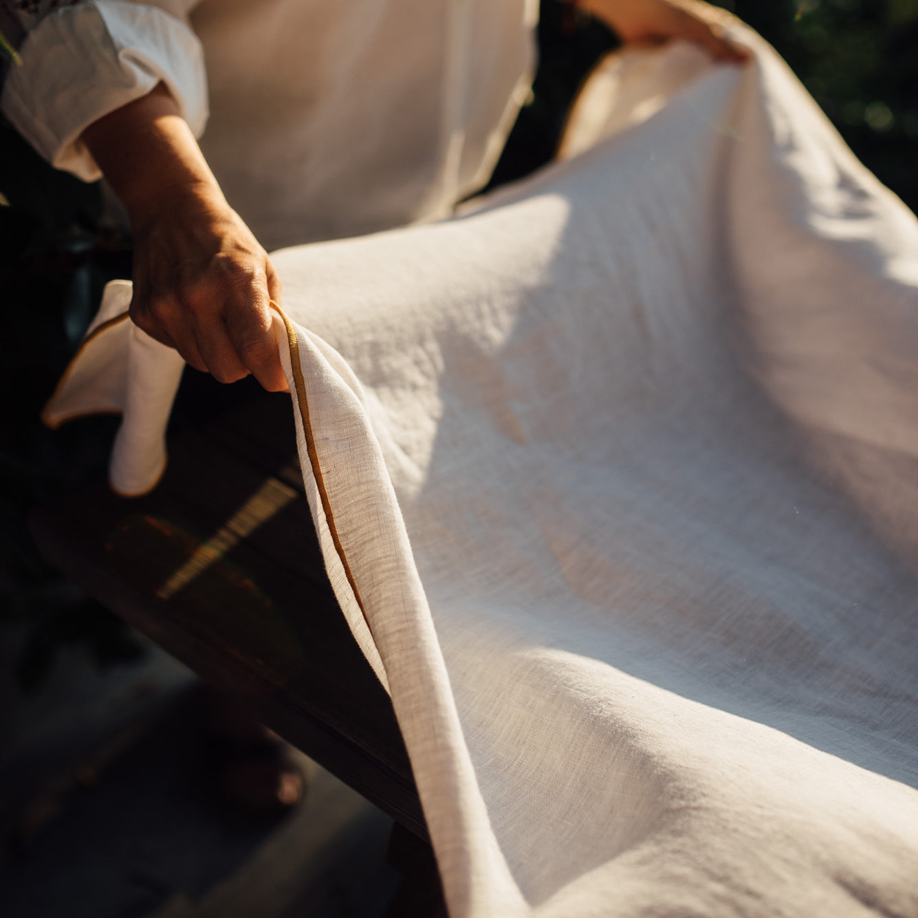 Optical white linen tablecloth
