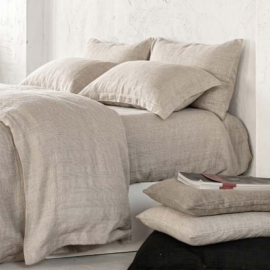 Juego Completo de Lino Lavado ESPIGADO Herringbone – Natural Melange