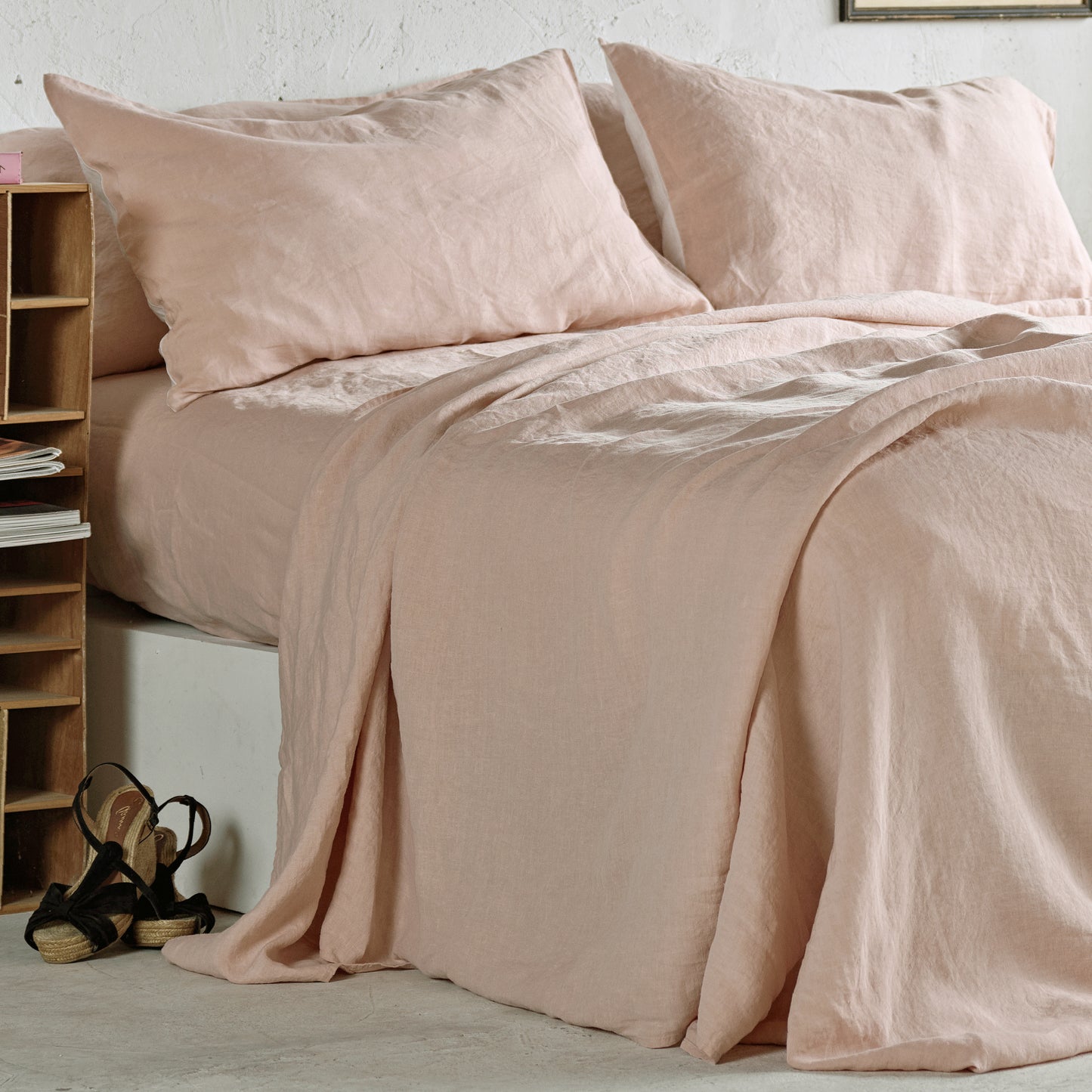 Fundas de almohada rosa de lino