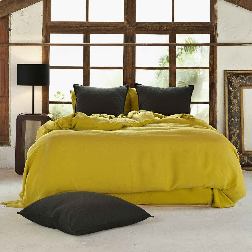 Ropa de cama de lino mostaza –