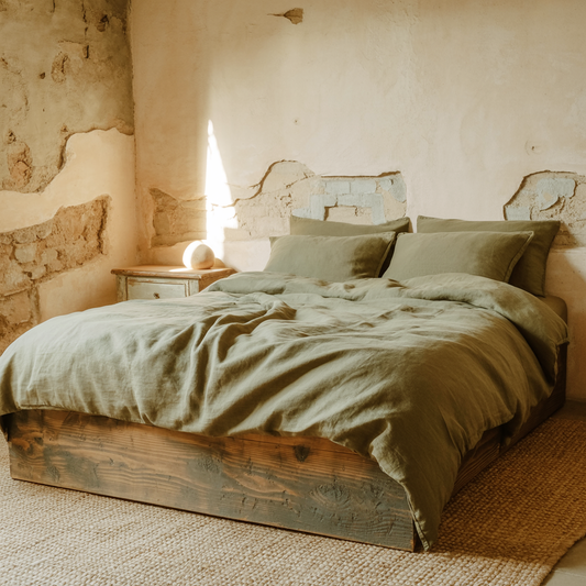 Juego completo lino verde OLIVA-190gr/m2