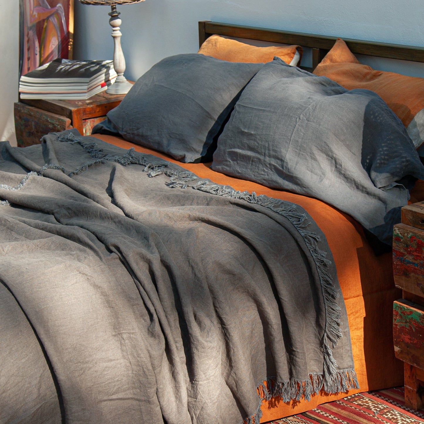 Funda de lino gris de 200gr para almohada 40x70