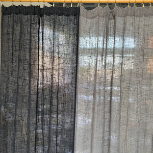 Transparencia de cortinas de lino gris y negra