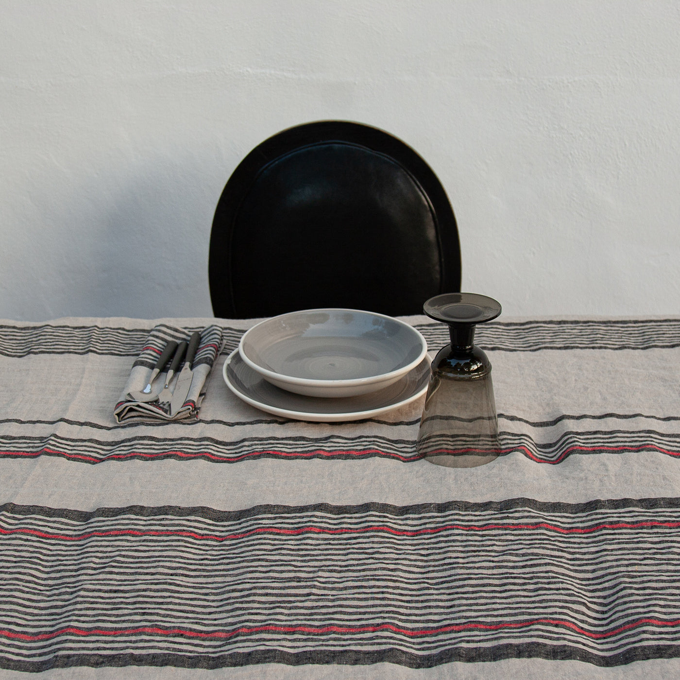 Mantel de lino rayado, con servilleta- dE.LENZO