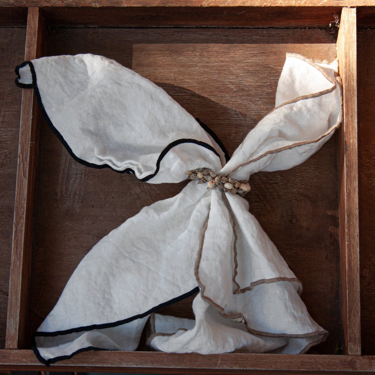 WHITE linen napkins with mixed hemstitches