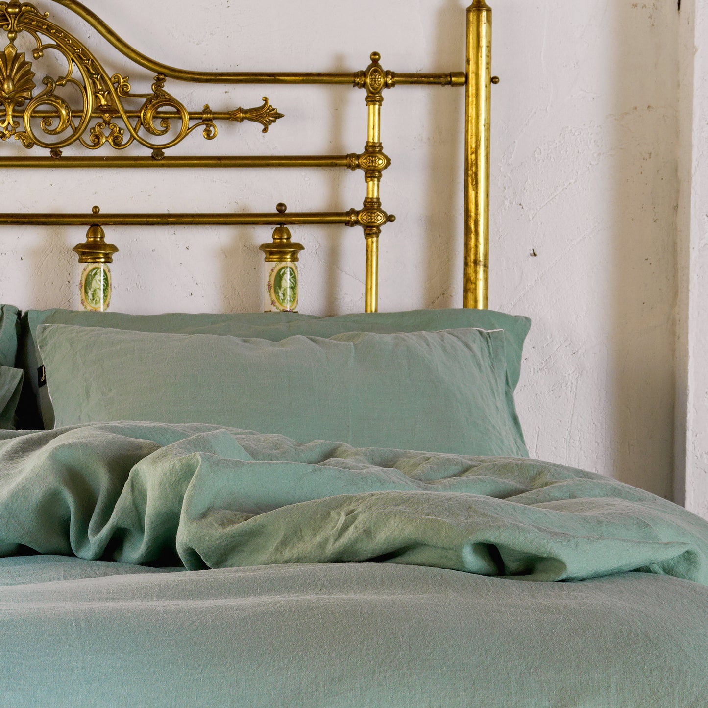 Funda de almohada de lino VERDE MENTA - dE.LENZO