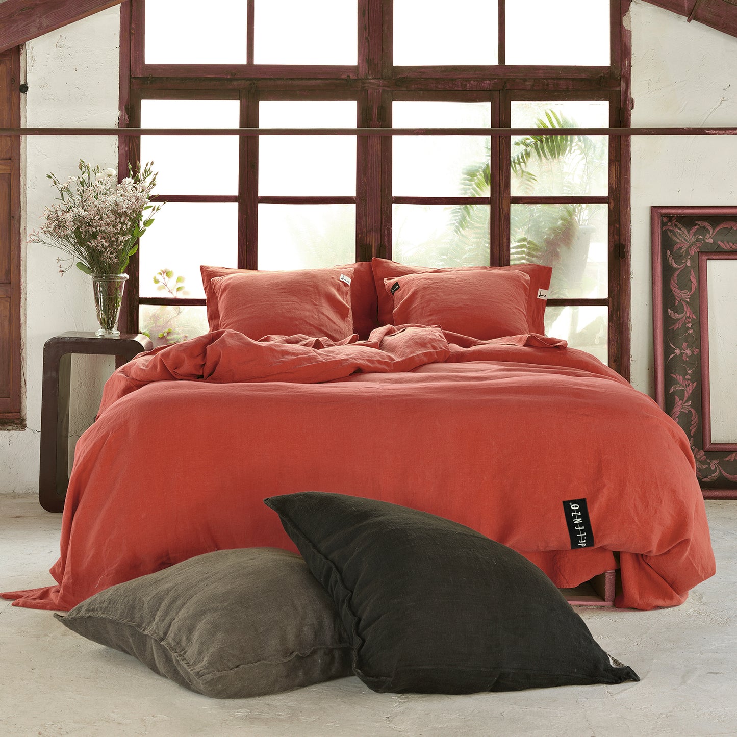 Parure de draps en lin ROUGE usé-170gr/m2