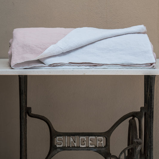 Funda nórdica  ROSA y BLANCA de lino - dE.LENZO