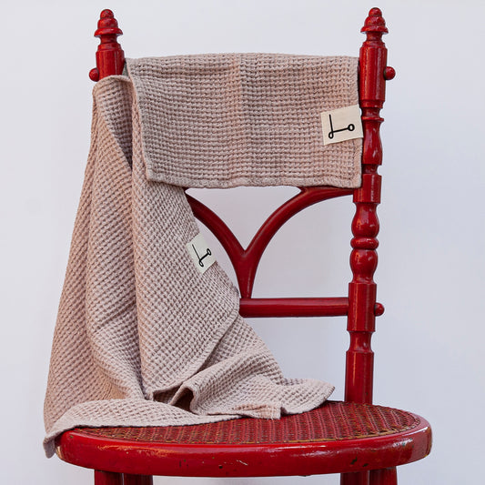 Juego de toallas gofre de lino ROSA