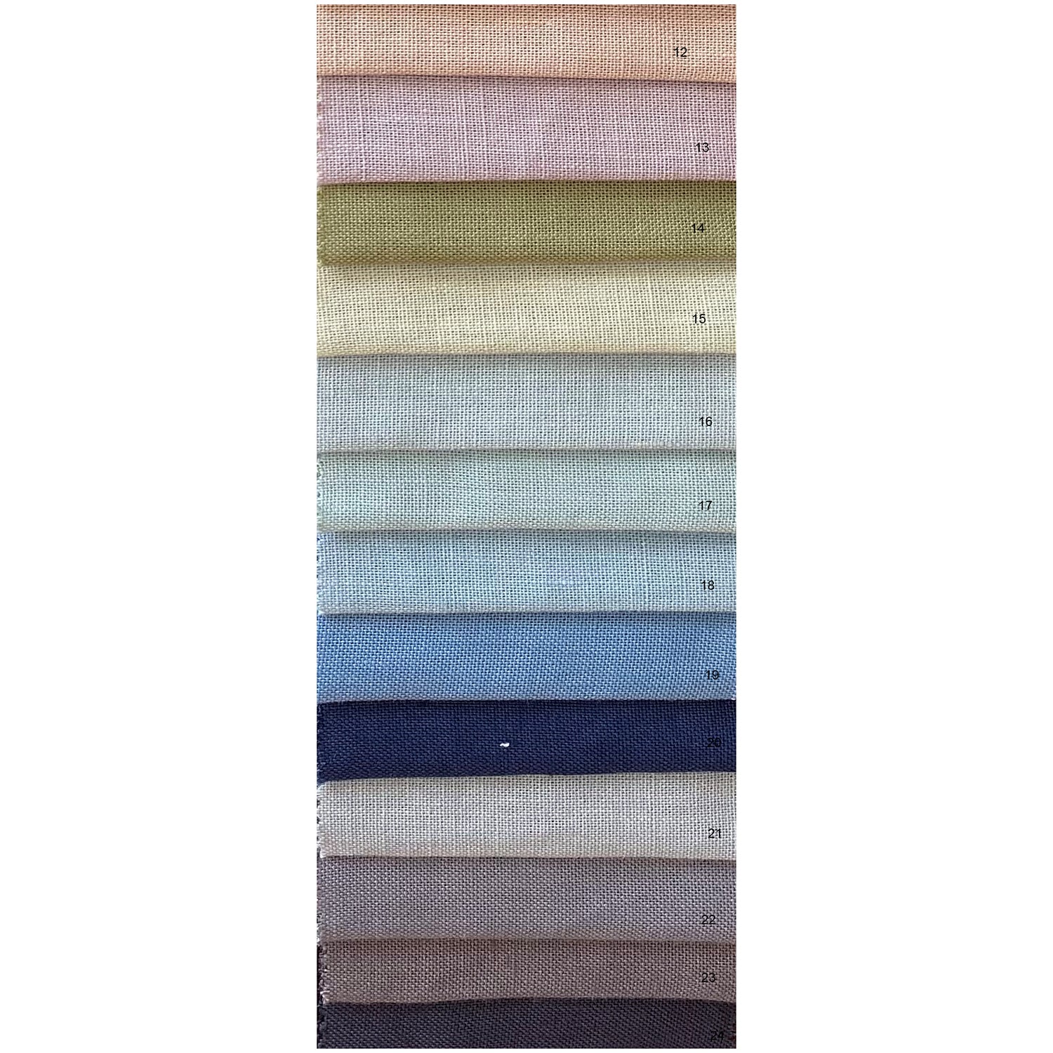 Carta de colores de tonos azules de linos para cortinas gruesas.