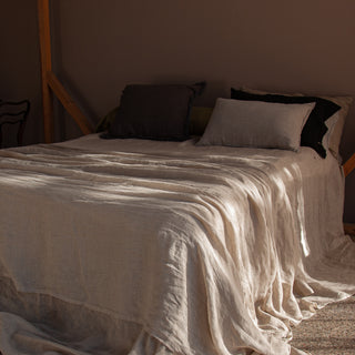 Colcha y funda nórdica de lino vaporoso. Colcha de doble textura para cama.