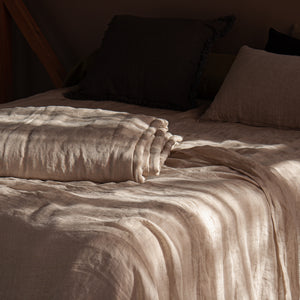 Funda nórdica de lino, algodón y poliéster beige 180(260x240 cm) JÁVEA  GRANDE LINO