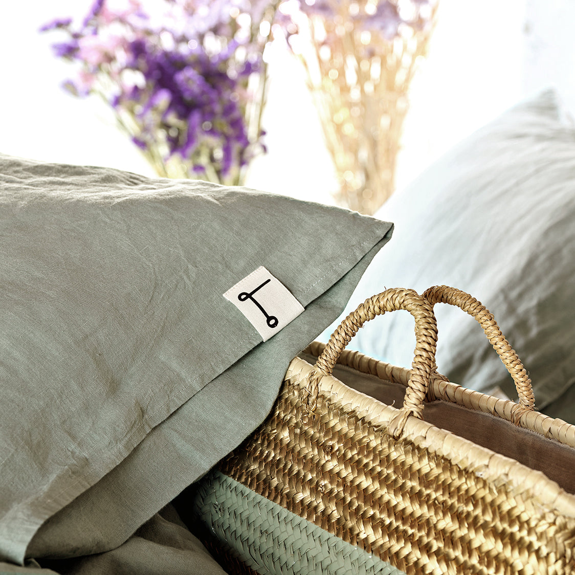 Linen pillowcase green LAUREL-170gr/m2