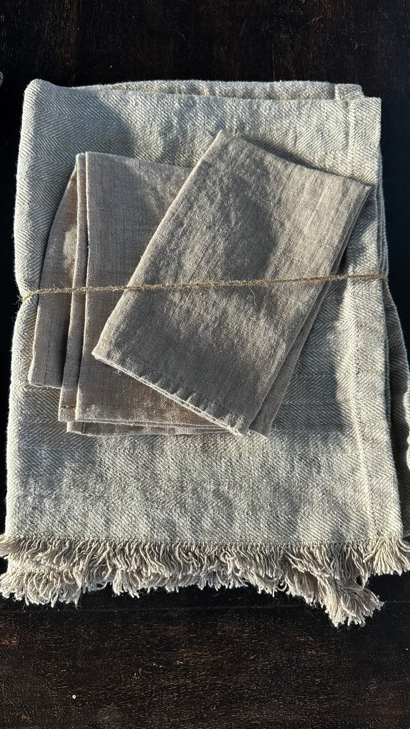 Caminos de mesa de lino JAIPUR desflecados OUTLET