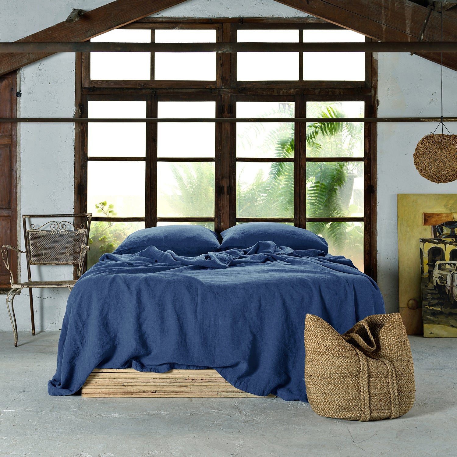 BLUE linen sheet set-170gr/m2