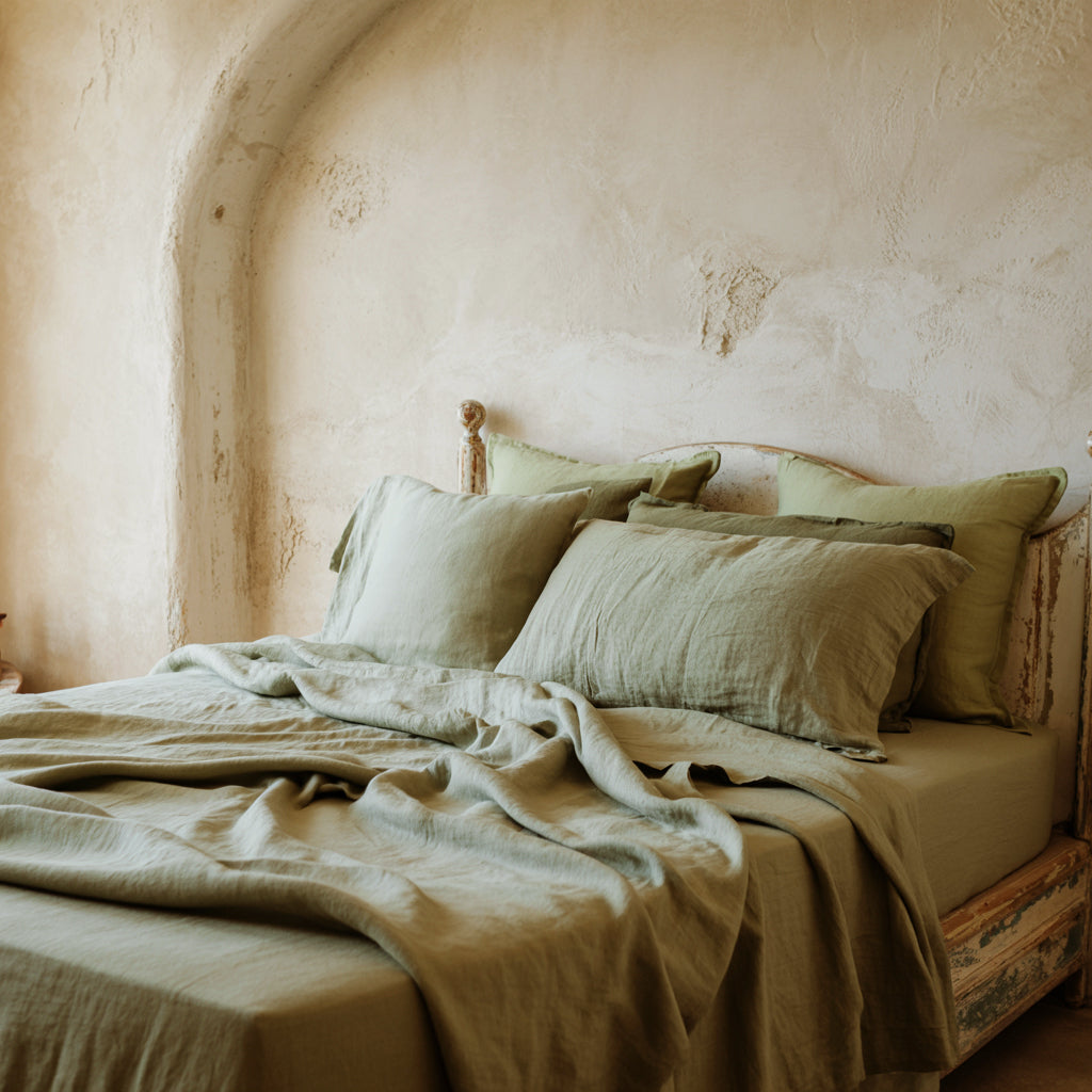 OLIVE GREEN linen bedding set -180gr/m2
