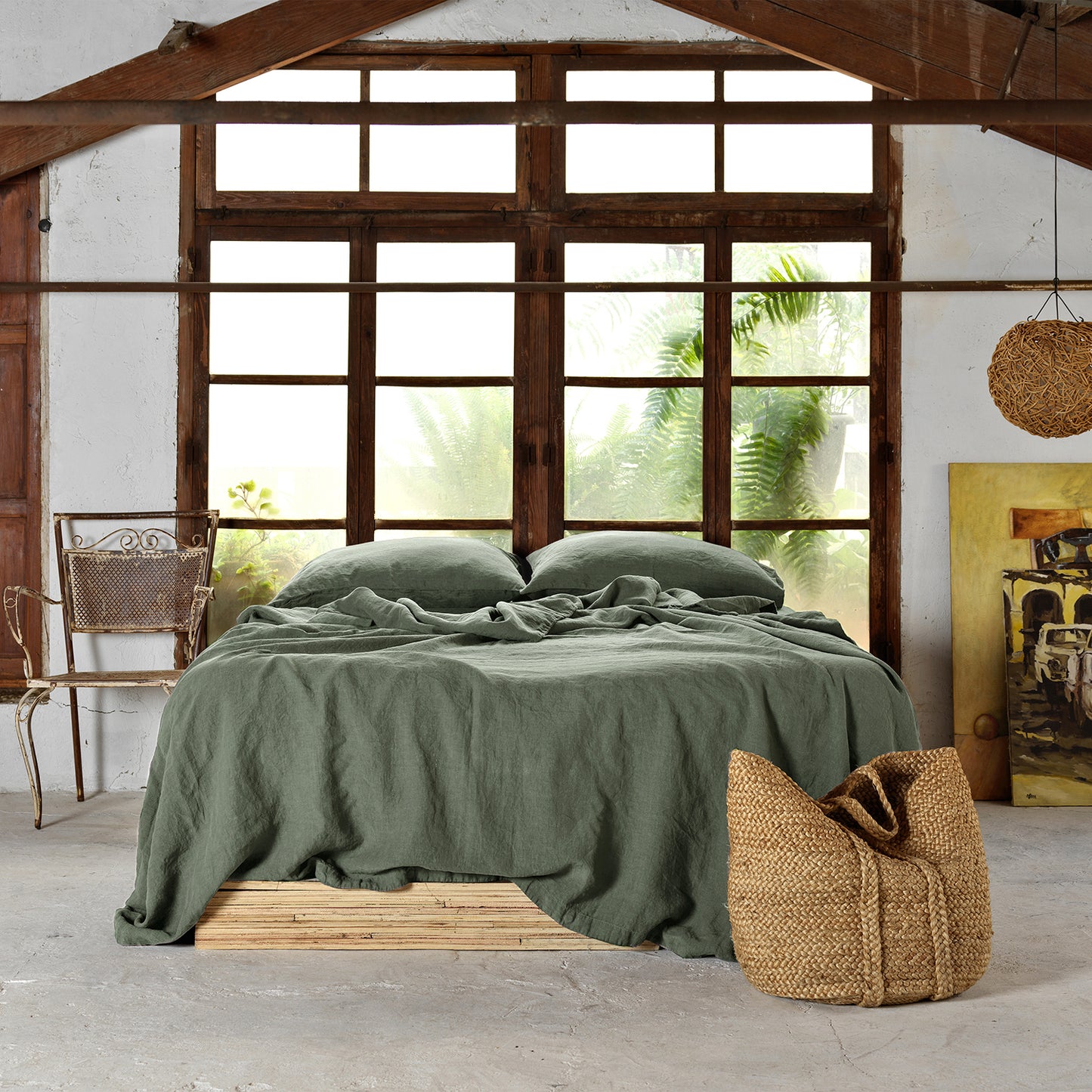 Parure de lit en lin CAPULET OLIVE-190gr/m2