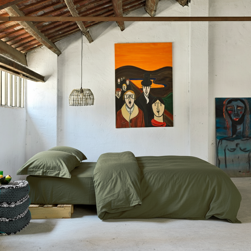 Complete linen set CAPULET OLIVE-170gr/m2