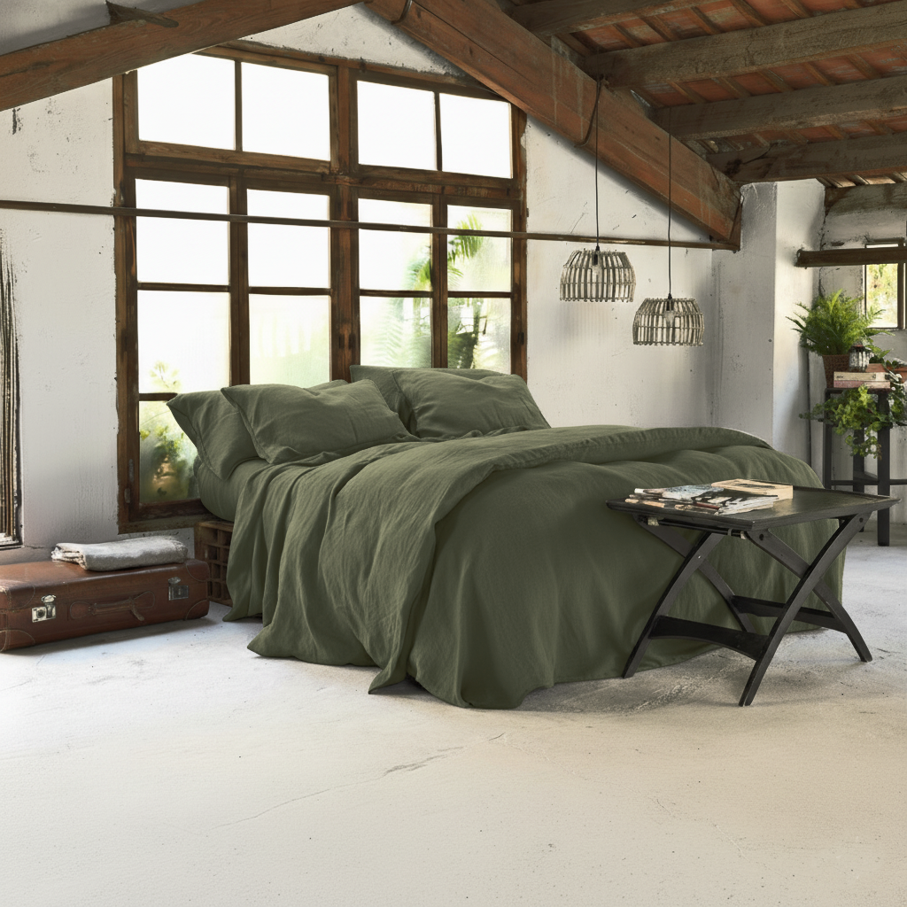 Complete linen set CAPULET OLIVE-170gr/m2