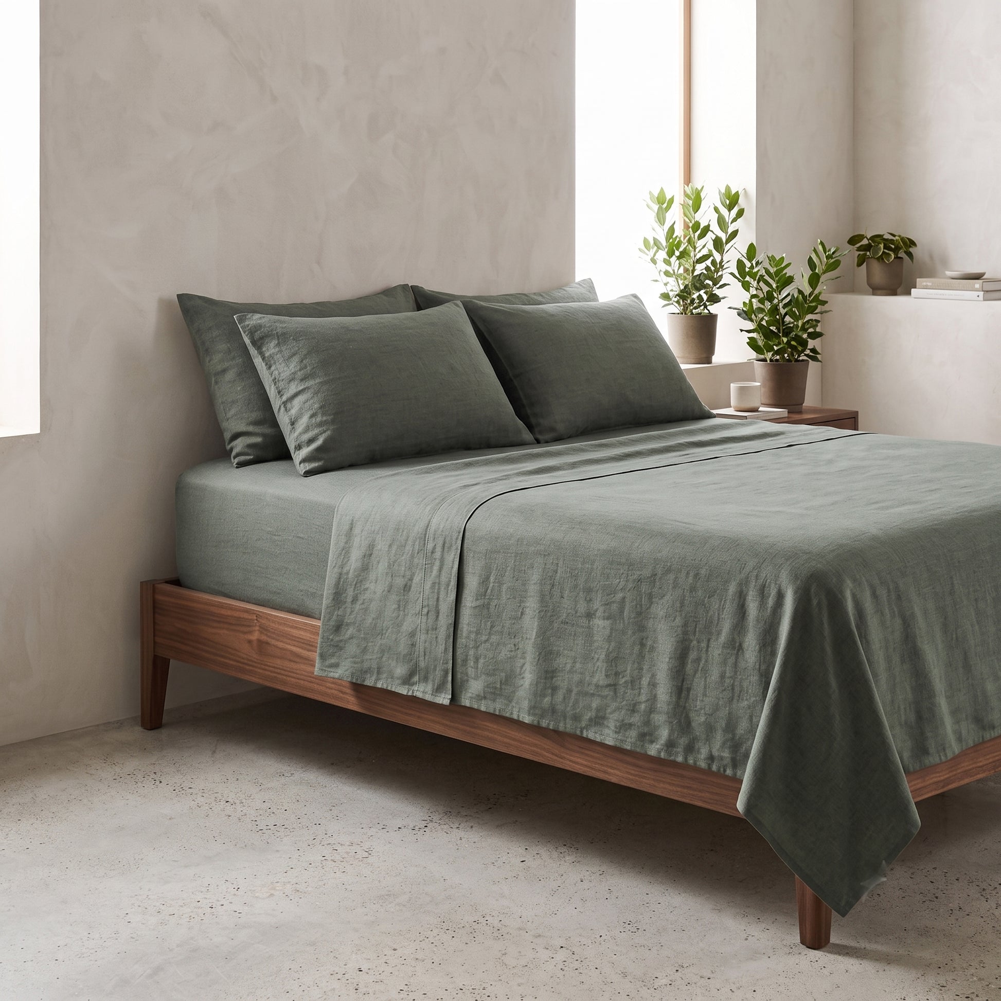 Juego de cama verde laurel oscuro