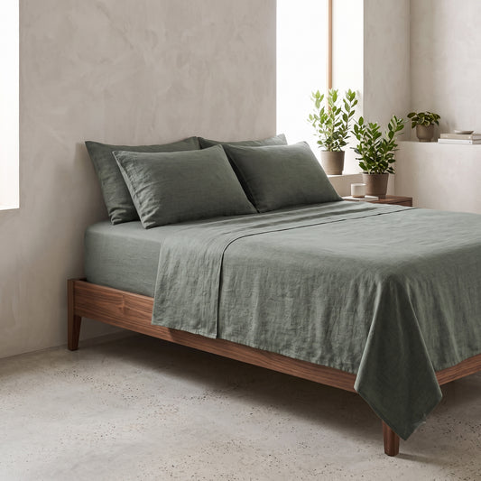 Juego de cama verde laurel oscuro