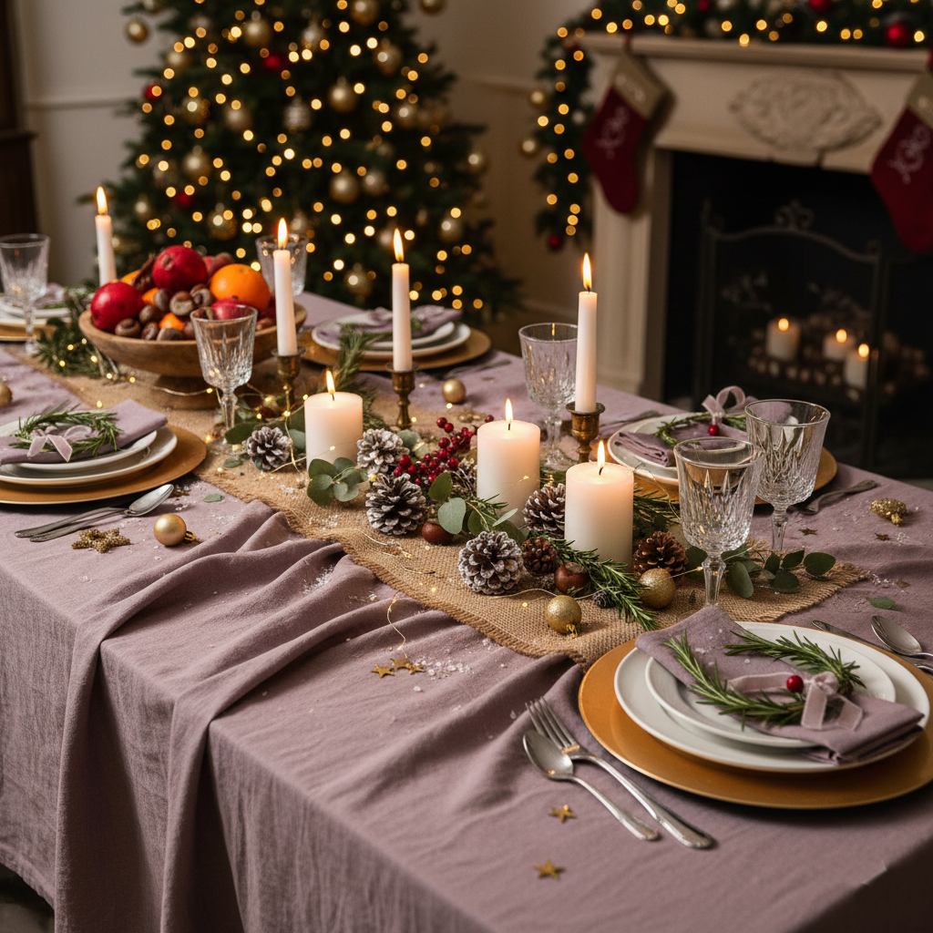 Coarse colored linen tablecloths-220gr/m2