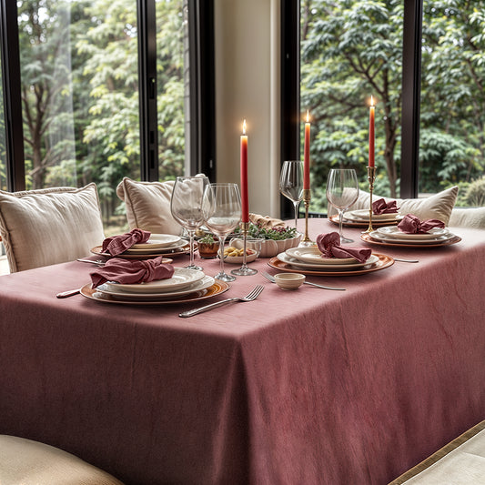 BURGUNDY linen tablecloth