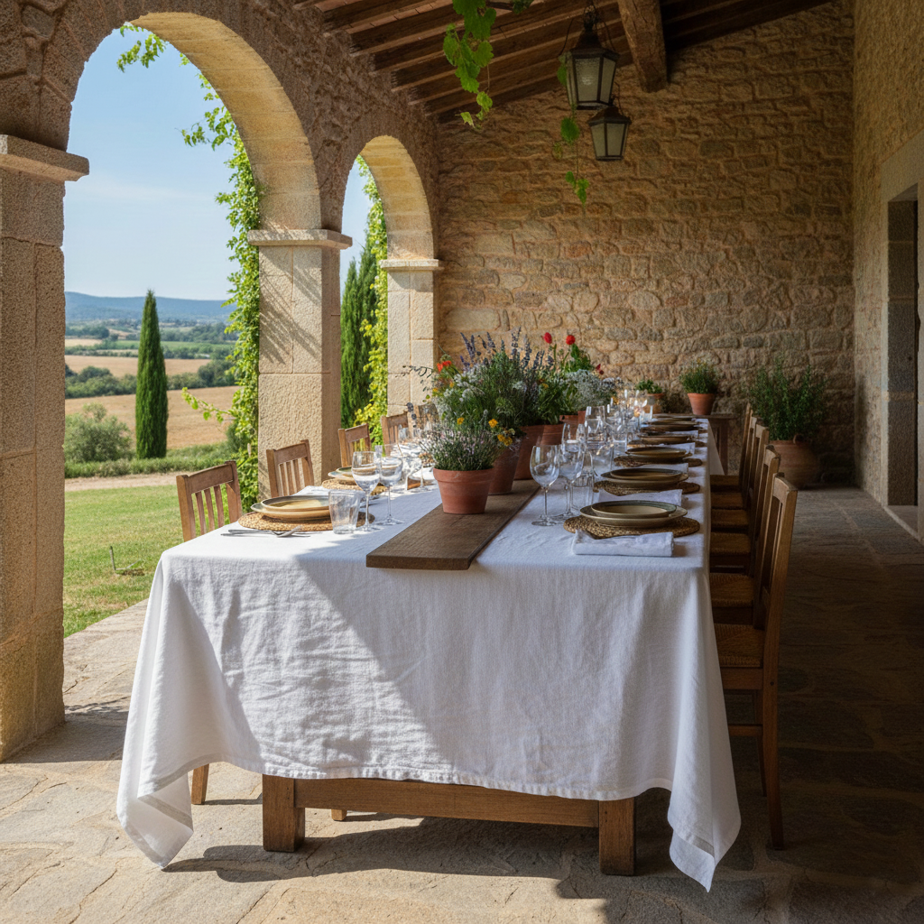 Coarse linen tablecloth WHITE-220gr/m2