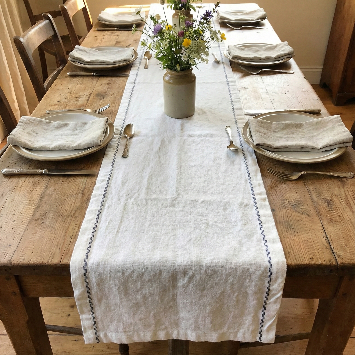 Chemins de table en lin MARRAKECH brodés