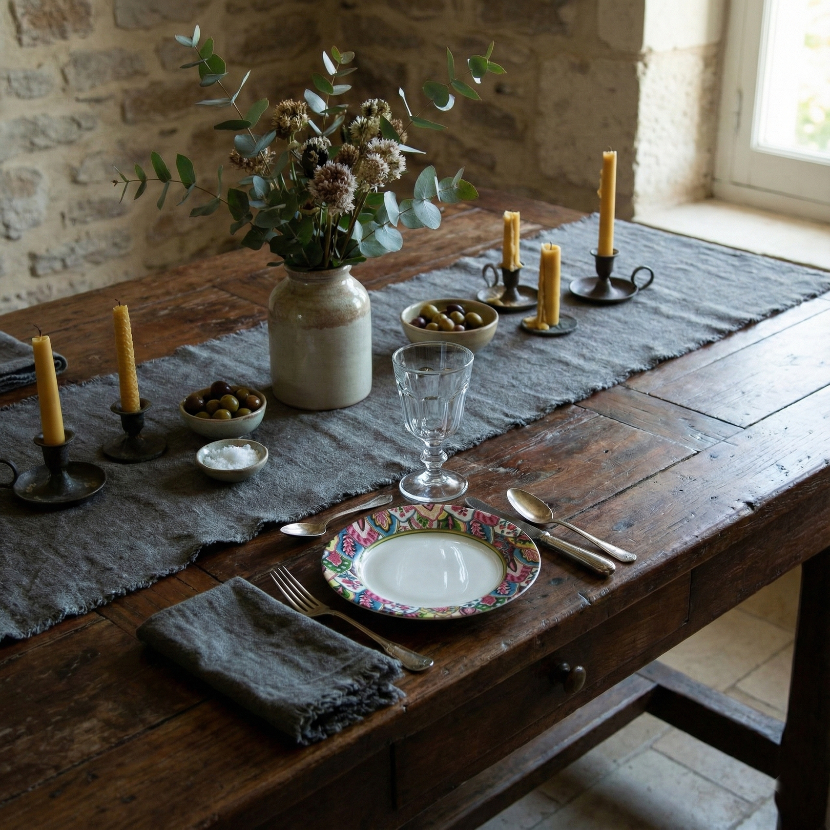 Chemins de table rustiques en lin FORMENTERA