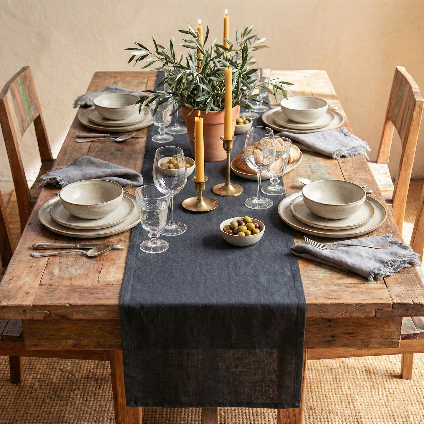 Chemins de table en lin MARRAKECH brodés