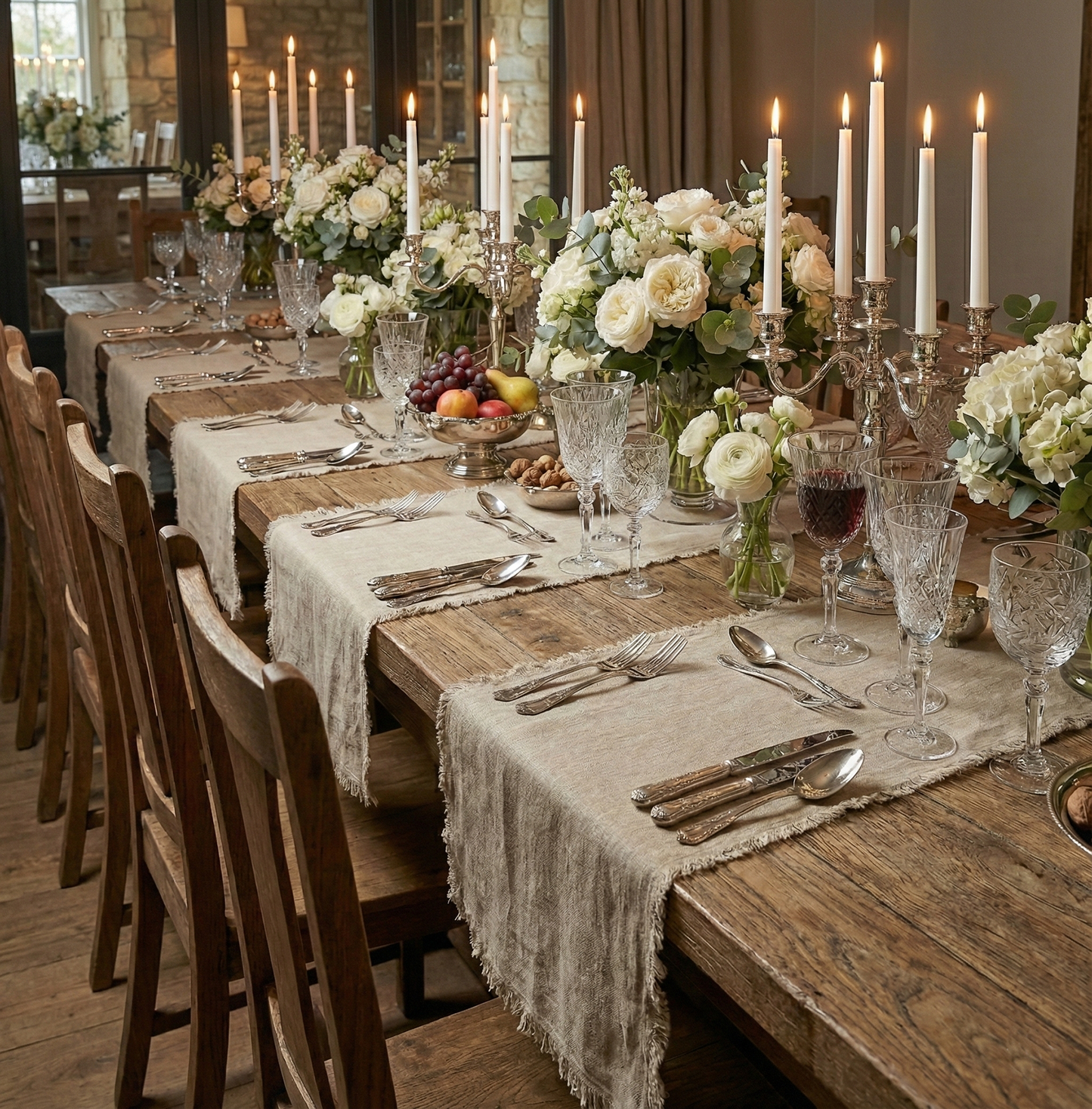 Caminos de mesa de lino MARRAKECH desflecados