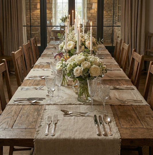 Chemins de table en lin MARRAKECH à franges