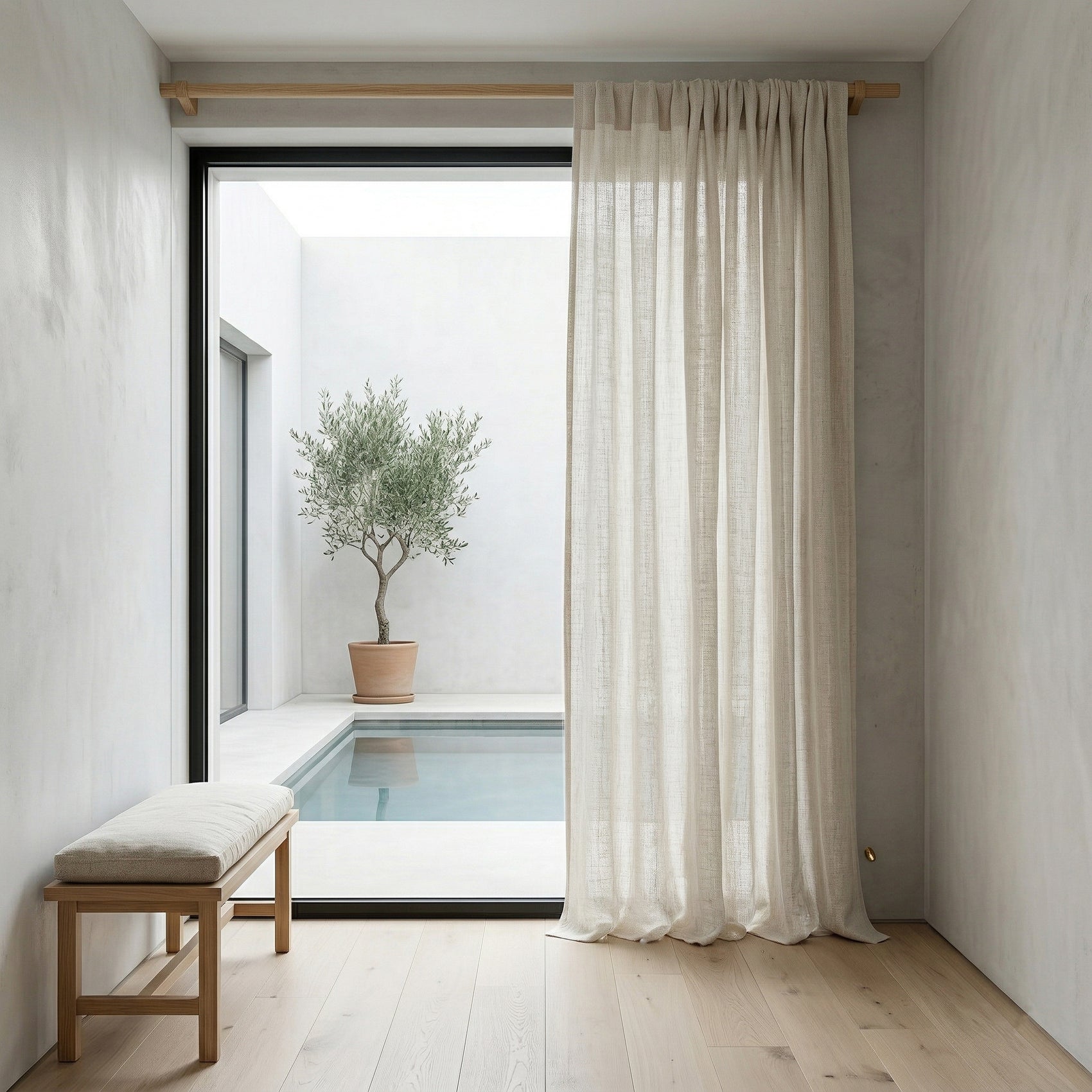 Cortina lino dE.LENZO blanca RÚSTICA 195gr/m2