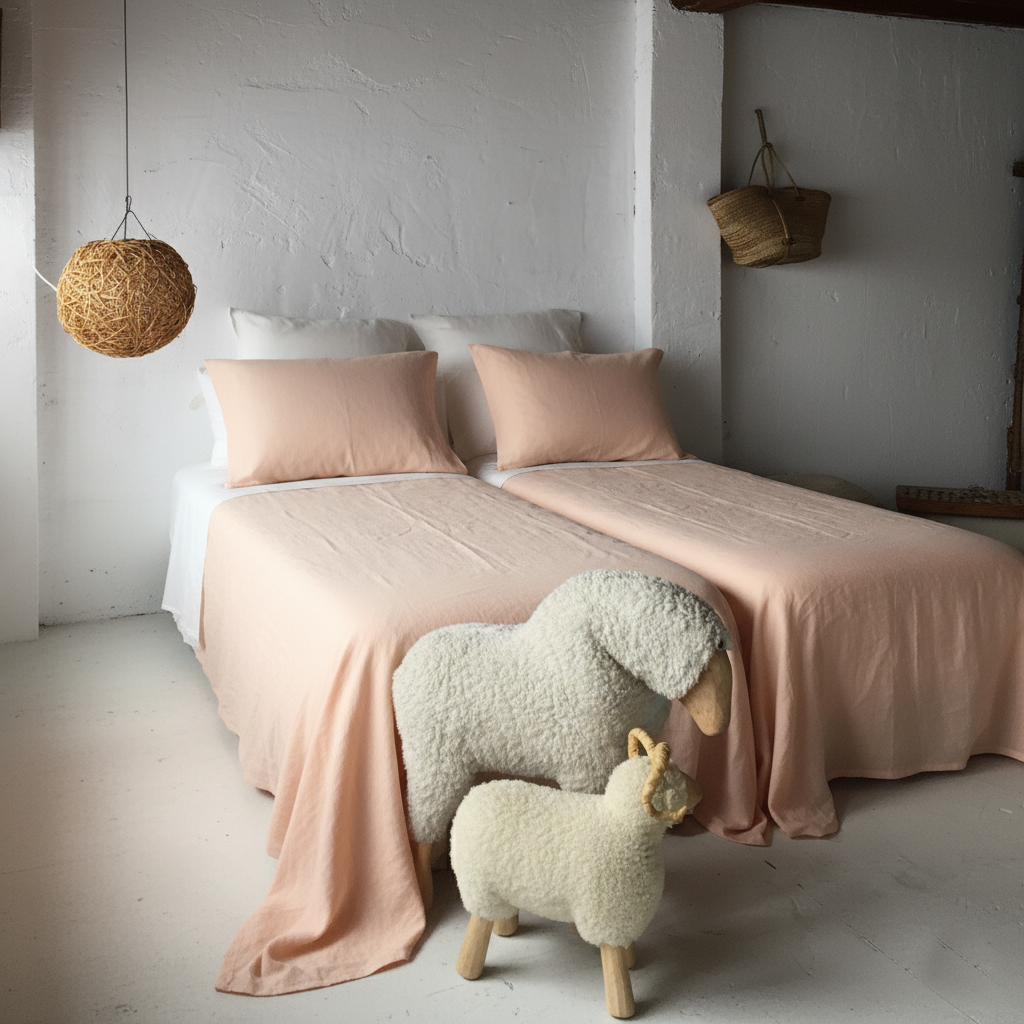 Linen bed sheet set PEACH |-170gr/m2