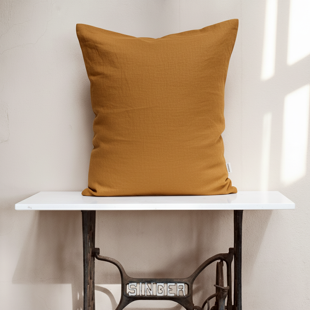 Funda de almohada de lino teja