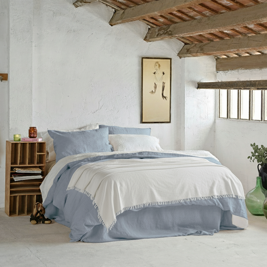 Complete reversible linen set SKY BLUE&WHITE-170gr/m2