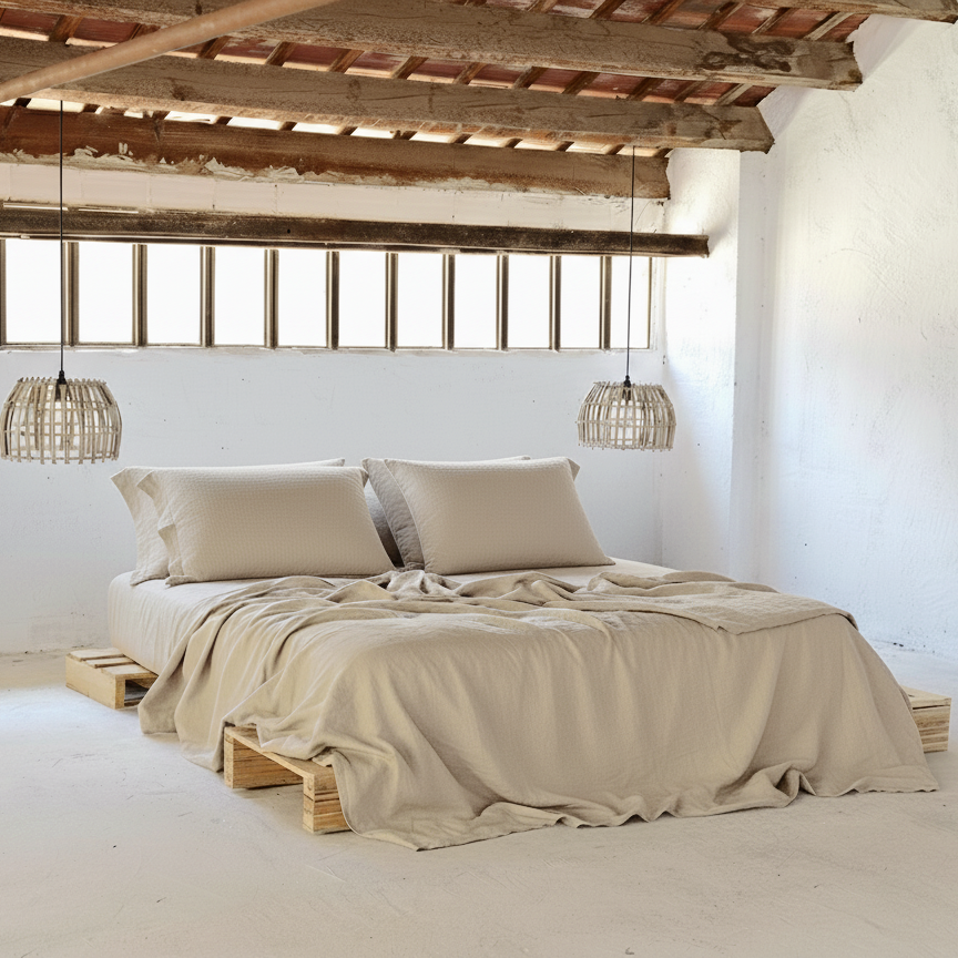 Linen bed sheet set BEIG-180gr/m2