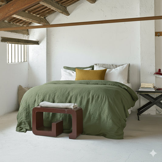 Enveloppe de couette en lin GREEN GRASS-170gr/m2