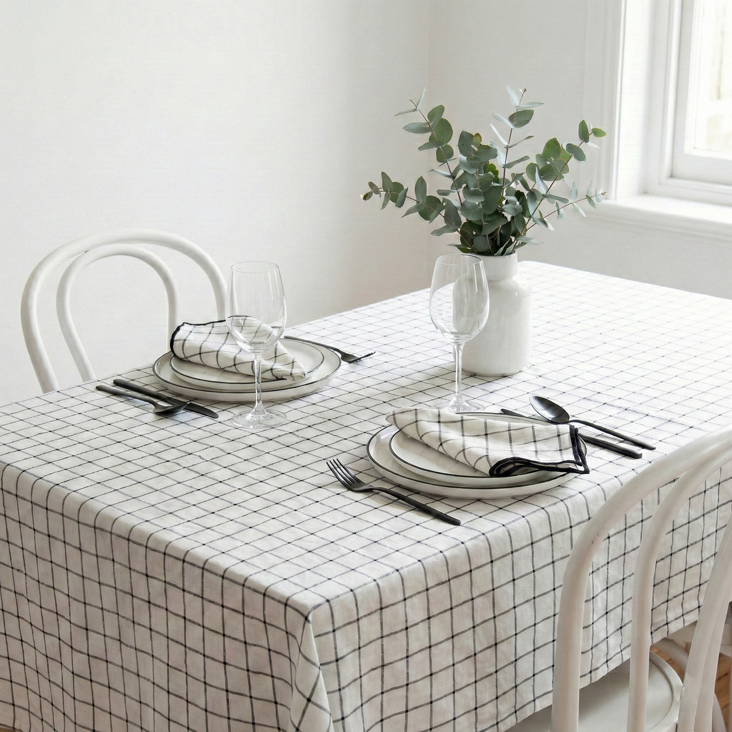 CHECKERED linen tablecloth