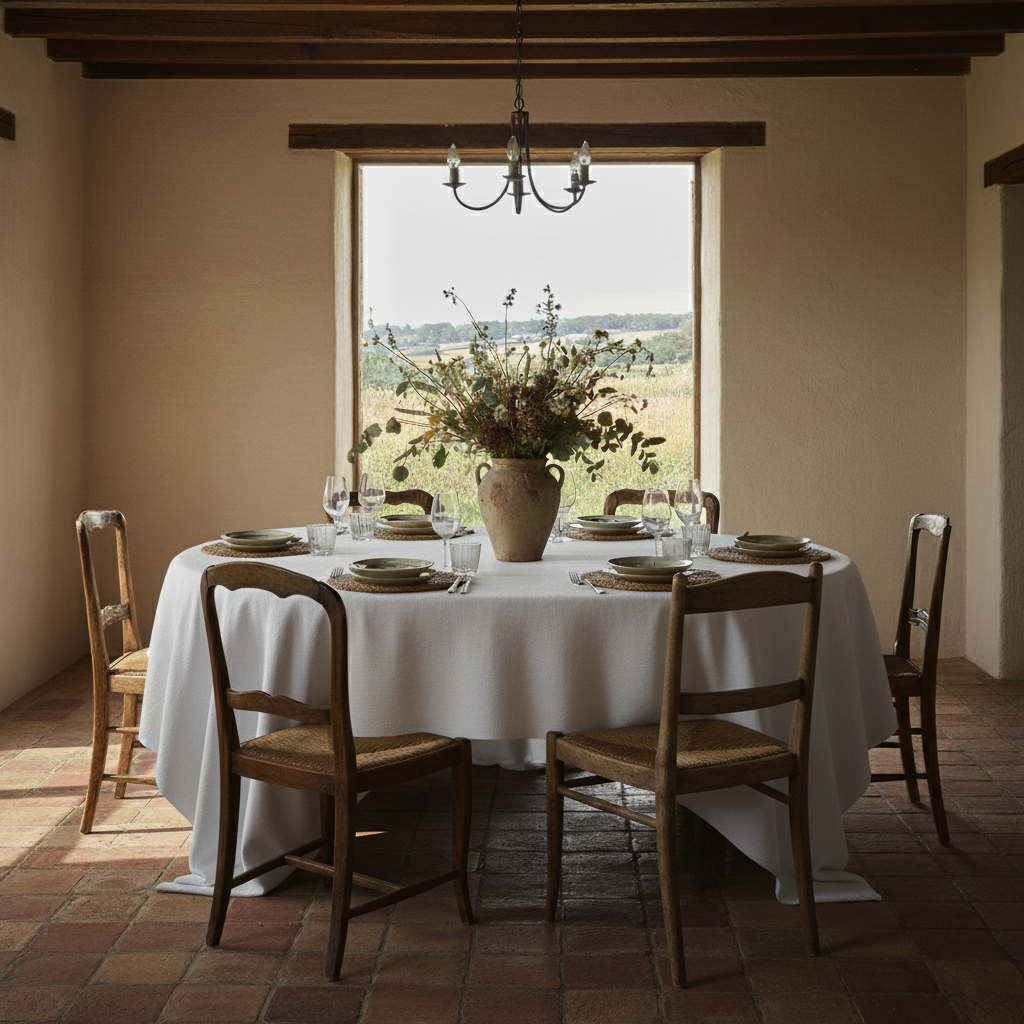 Coarse linen tablecloth WHITE-220gr/m2