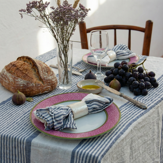 Serviettes en lin rayées bleues TAORMINA