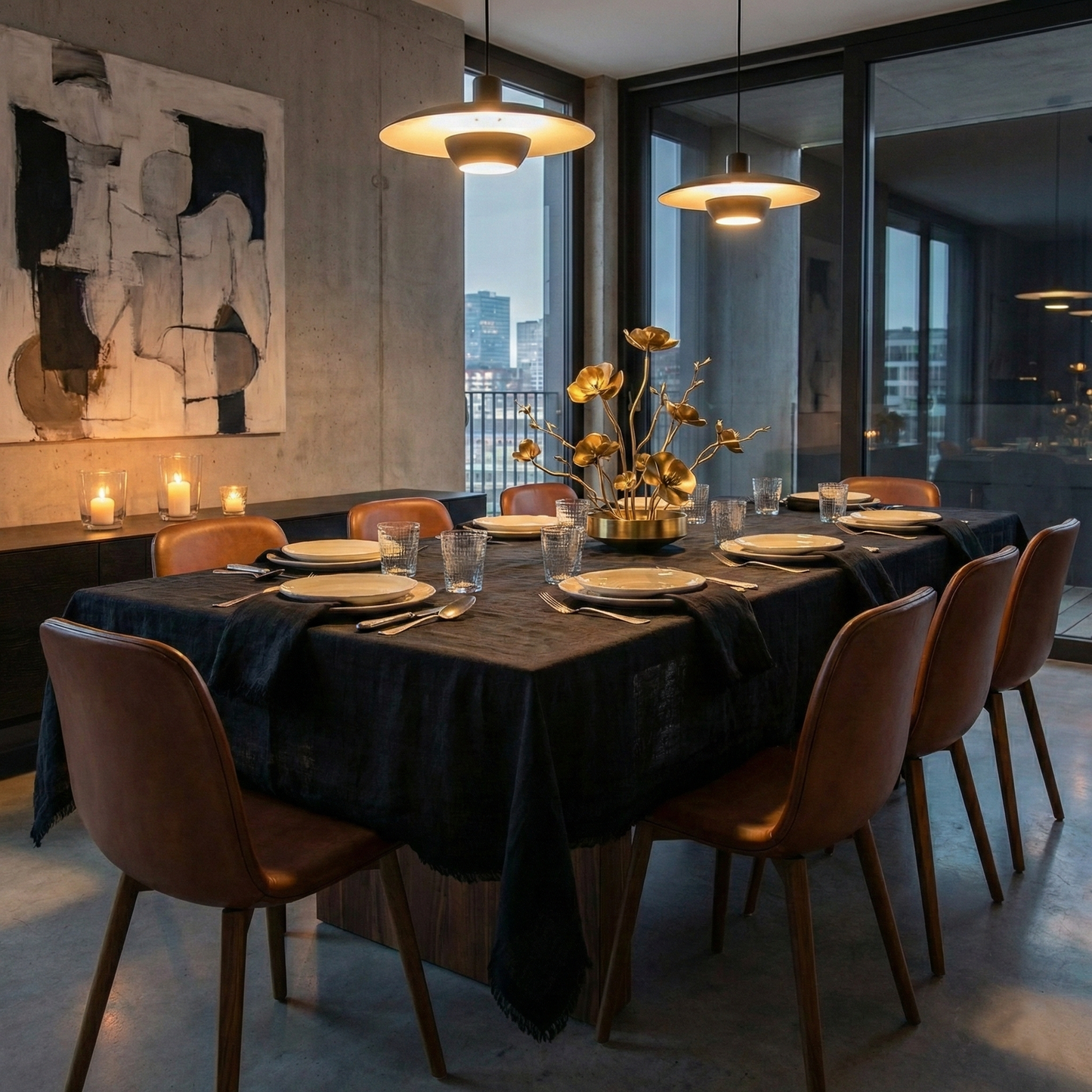 MARRAKECH black linen tablecloth