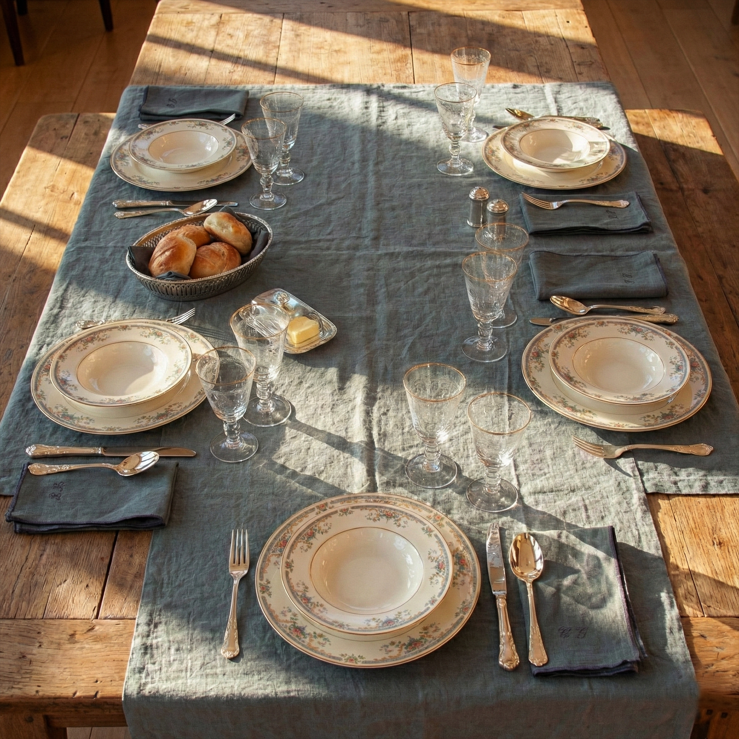 BLUE linen tablecloth